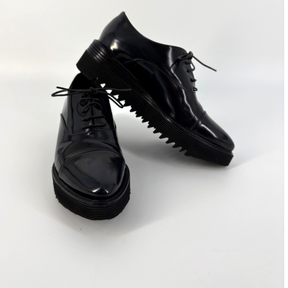 Patent Black Lace-Up Platform Loafers